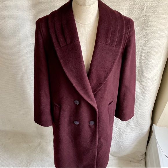 Vintage 80s 90s Wool 3/4 Long Midi Coat Wine Berry - Picture 6 of 8
